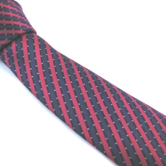 STEFANO RICCI Tie Slim Navy Blue Fuschia Stripe - Picture 1 of 8